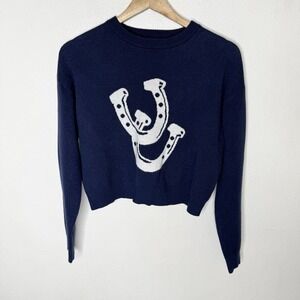Vigoss Navy Blue Horseshoe Sweater Western Cowgirl Horse Women's Small